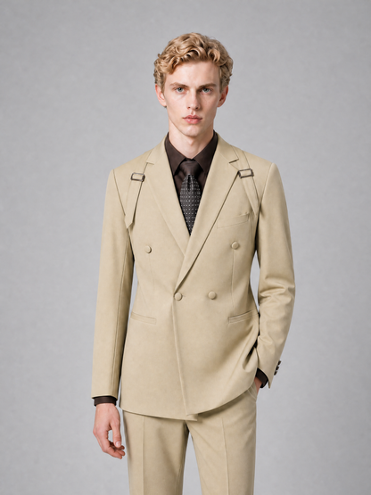 Men's Light Champagne Double-Breasted Slim Fit 2-Piece Suit – Peak Lapel Wedding & Business Formal Set - Champagne - Champagne_1