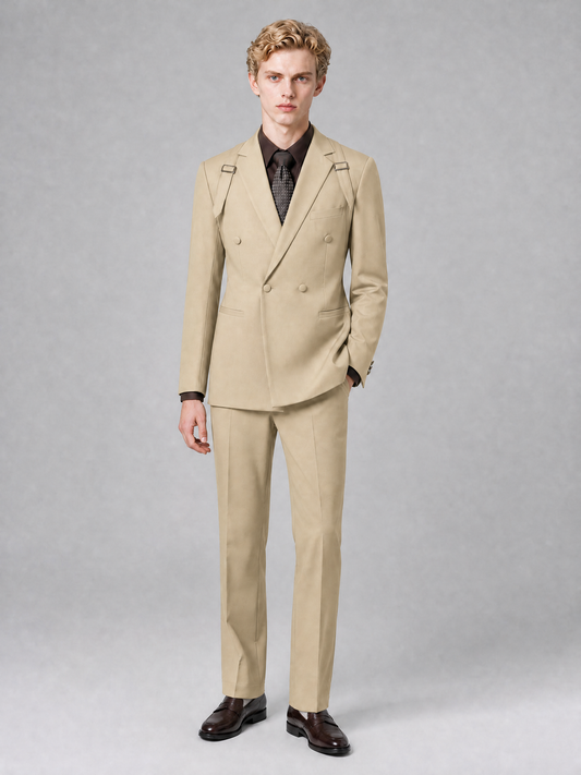 Men's Light Champagne Double-Breasted Slim Fit 2-Piece Suit – Peak Lapel Wedding & Business Formal Set - Champagne - Champagne_2