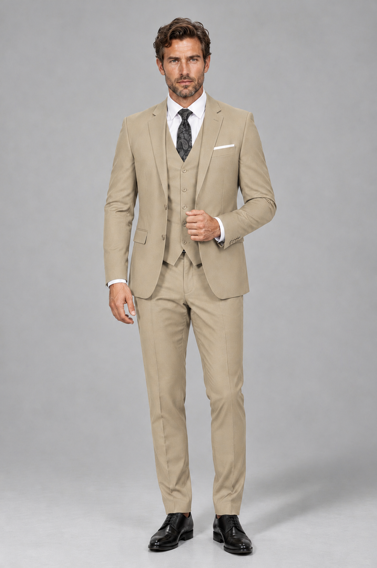 Savile Men's Champagne 3-Piece Suit Set – Notch Lapel Blazer, Vest & Trousers - Champagne - Champagne_2