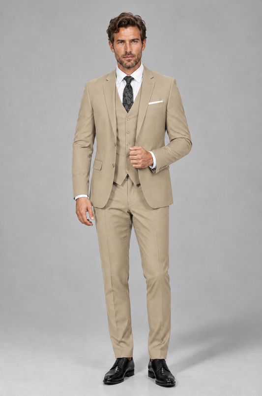 Savile Men's Champagne 3-Piece Suit Set – Notch Lapel Blazer, Vest & Trousers - Champagne - Champagne_2