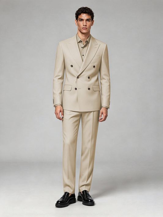 Savile Men's Champagne Double-Breasted 2-Piece Suit Set – Blazer & Trousers - Champagne