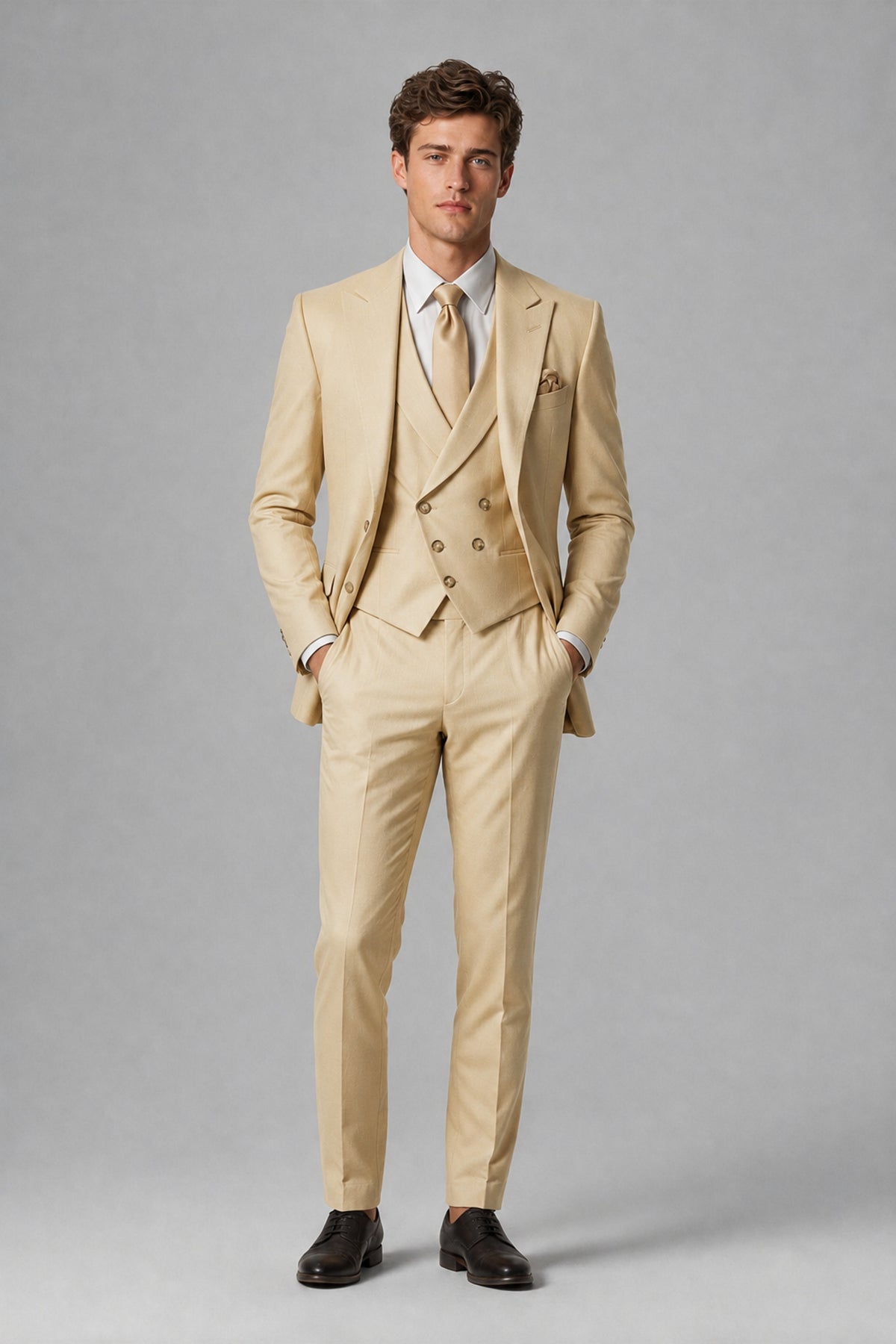 Savile Men's Dusty Champagne 3-Piece Suit – Jacket, Vest & Trousers | QX0113 - Champagne
