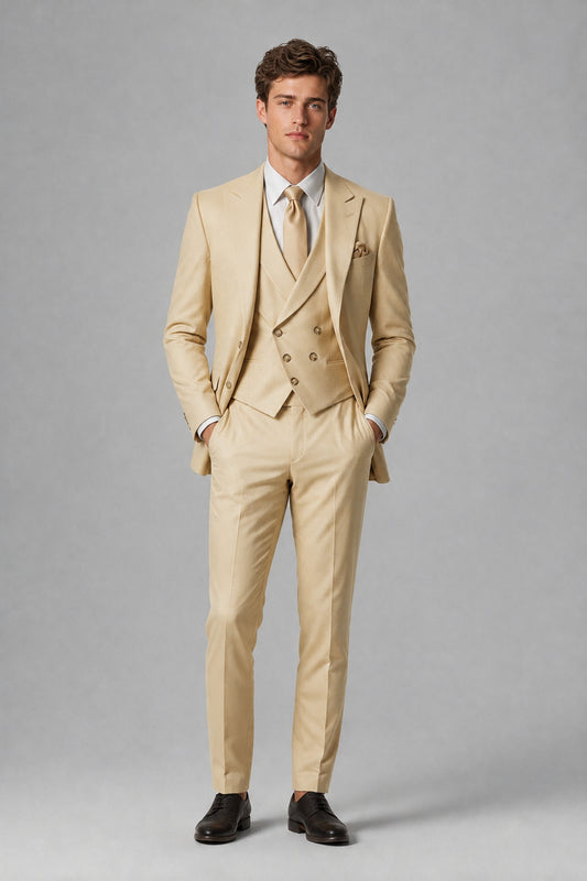 Savile Men's Dusty Champagne 3-Piece Suit – Jacket, Vest & Trousers | QX0113 - Champagne