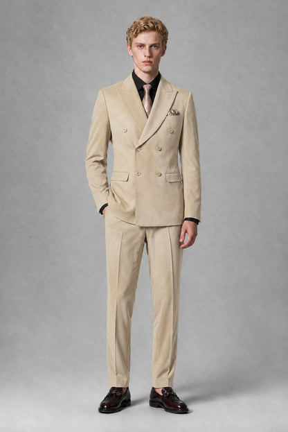 Savile Men's Champagne Double-Breasted Two-Piece Suit - Champagne