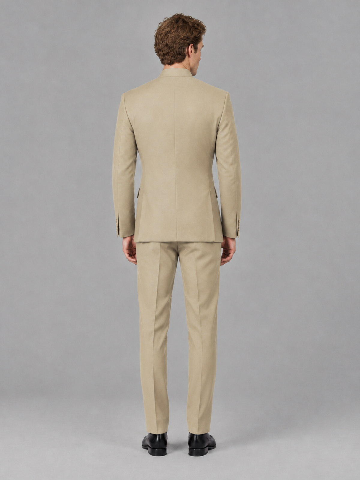 Savile Men's Champagne Mandarin Collar Asymmetrical 2-Piece Suit Set – Modern Jacket & Trousers - Champagne - Champagne_3