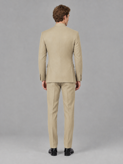Savile Men's Champagne Mandarin Collar Asymmetrical 2-Piece Suit Set – Modern Jacket & Trousers - Champagne - Champagne_3