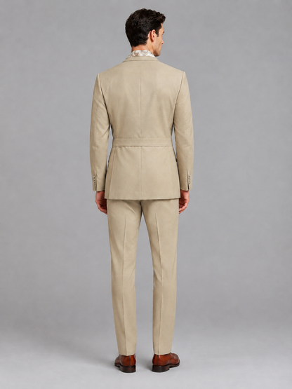 Savile Men's Champagne Belted Wrap 2-Piece Suit – Peak Lapel Blazer & Tailored Trousers - SUC060 - Champagne - Champagne_3