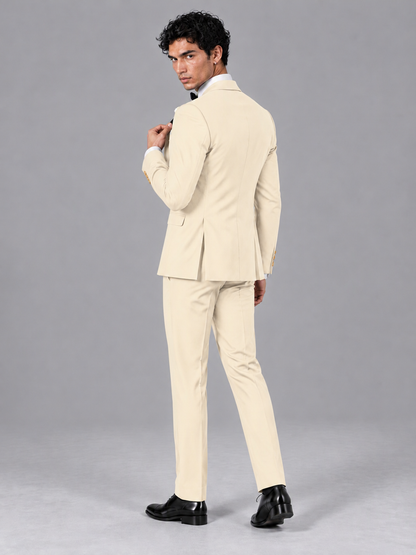 Savile Men's Champagne Contrast White Peak Lapel 3-Piece Tuxedo Suit - Champagne