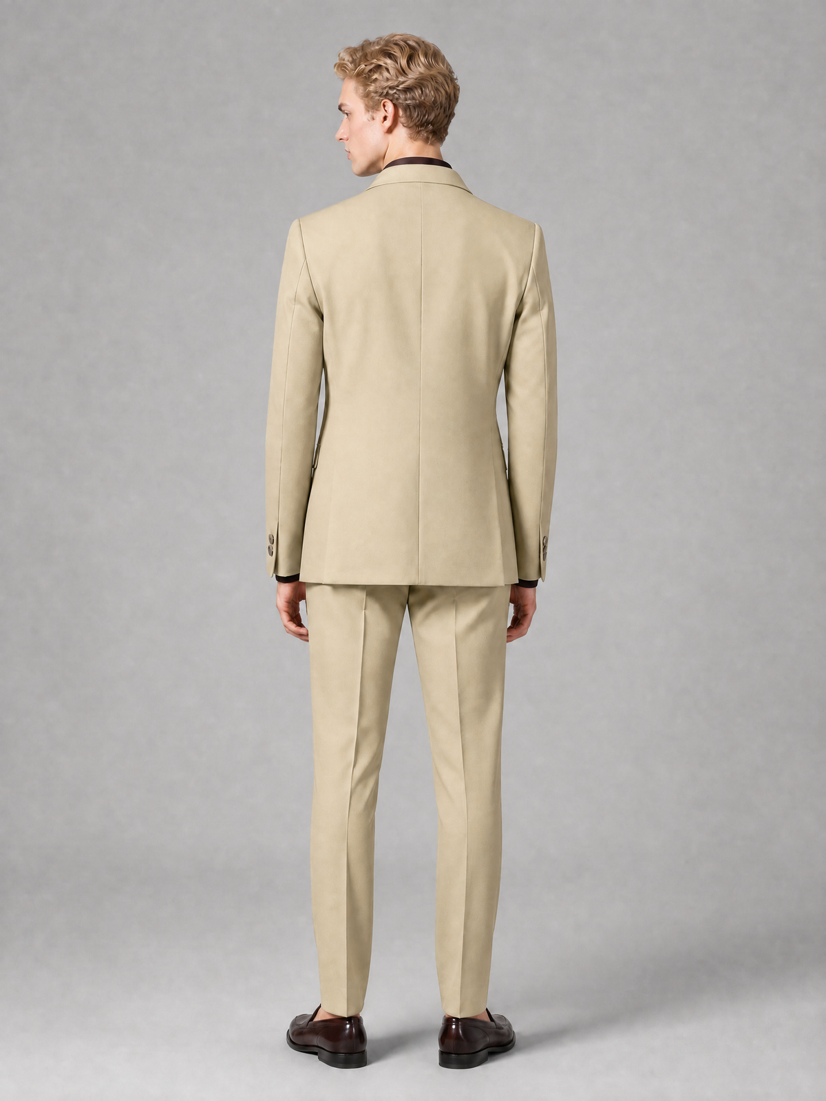 Men's Light Champagne Double-Breasted Slim Fit 2-Piece Suit – Peak Lapel Wedding & Business Formal Set - Champagne - Champagne_3