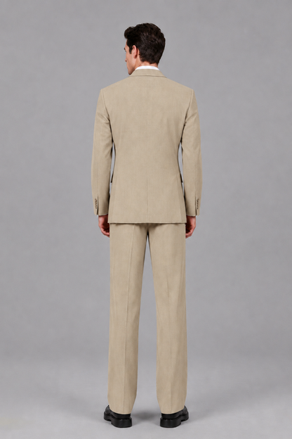 Savile Men's Champagne Pleated 2-Piece Suit Set | Notch Lapel Blazer & Tailored Trousers - Champagne - Champagne_3