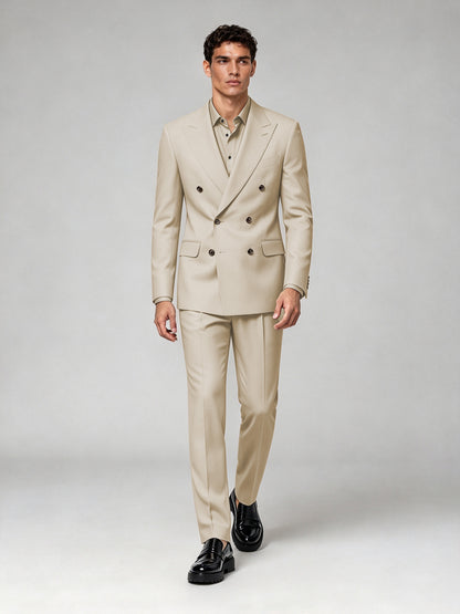 Savile Men's Champagne Double-Breasted 2-Piece Suit Set – Blazer & Trousers - Champagne