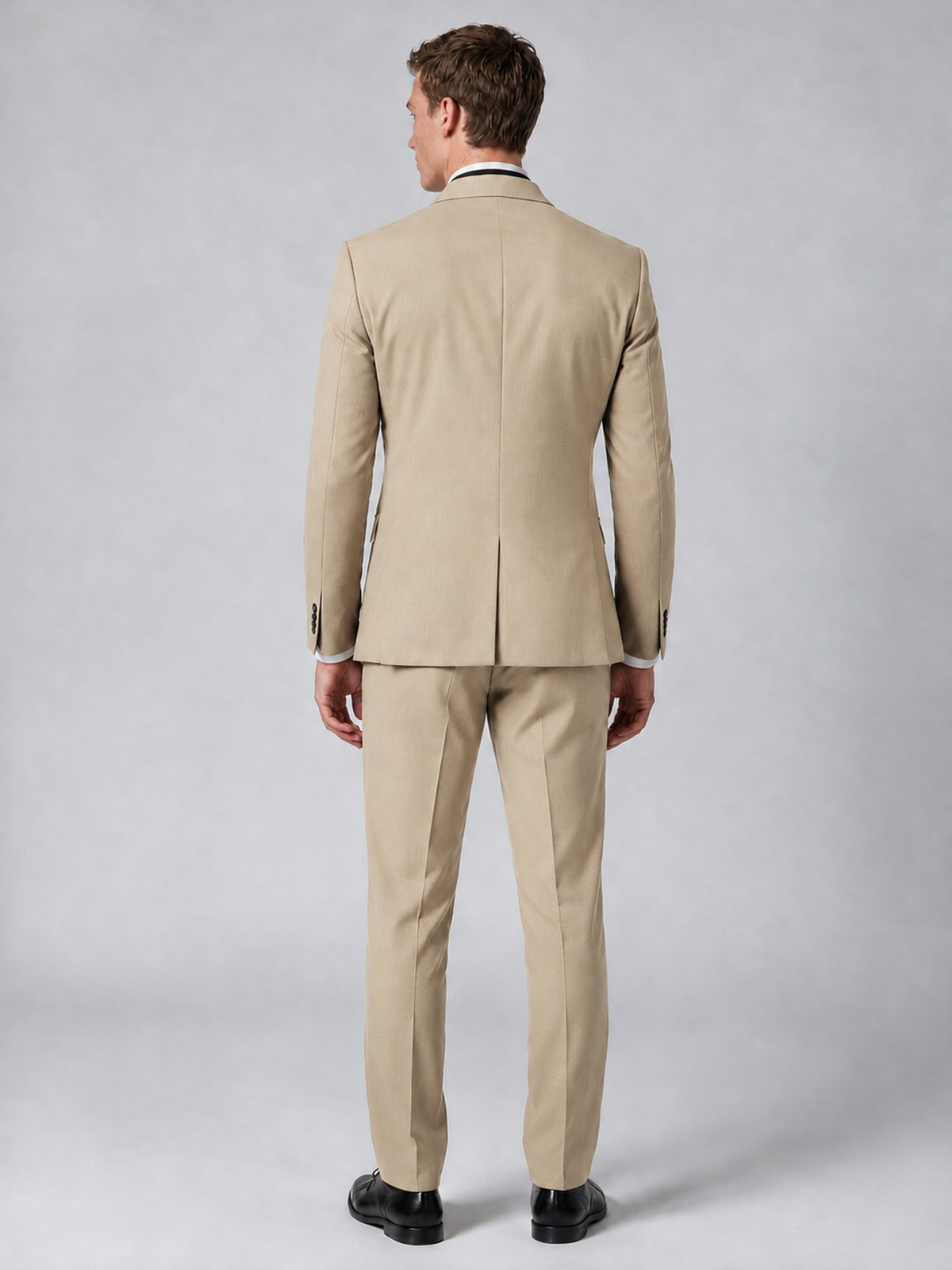 Savile Men's Champagne Wrap Shawl Lapel 2-Piece Suit Set – Modern Jacket & Trousers - Champagne - Champagne_3