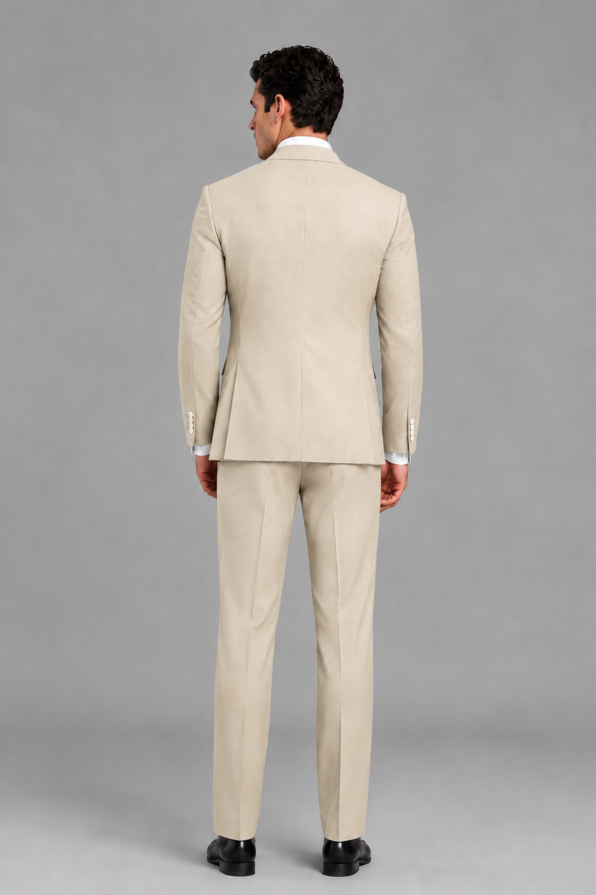 Savile Men's Modern Champagne 2-Piece Wrap Suit Set – Peak Lapel Side-Button Blazer & Tailored Trousers - Champagne - Champagne_3
