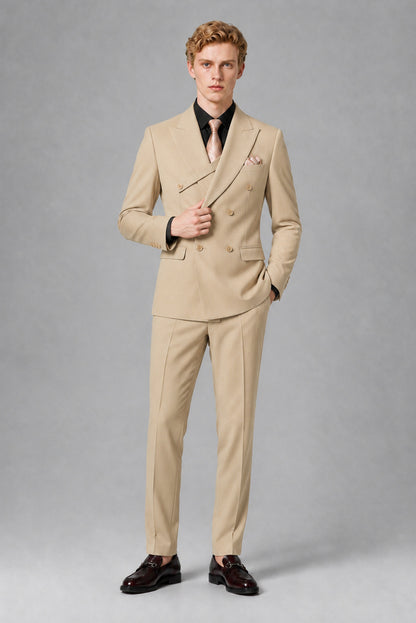 Savile Men's Champagne Double-Breasted Two-Piece Suit - Champagne