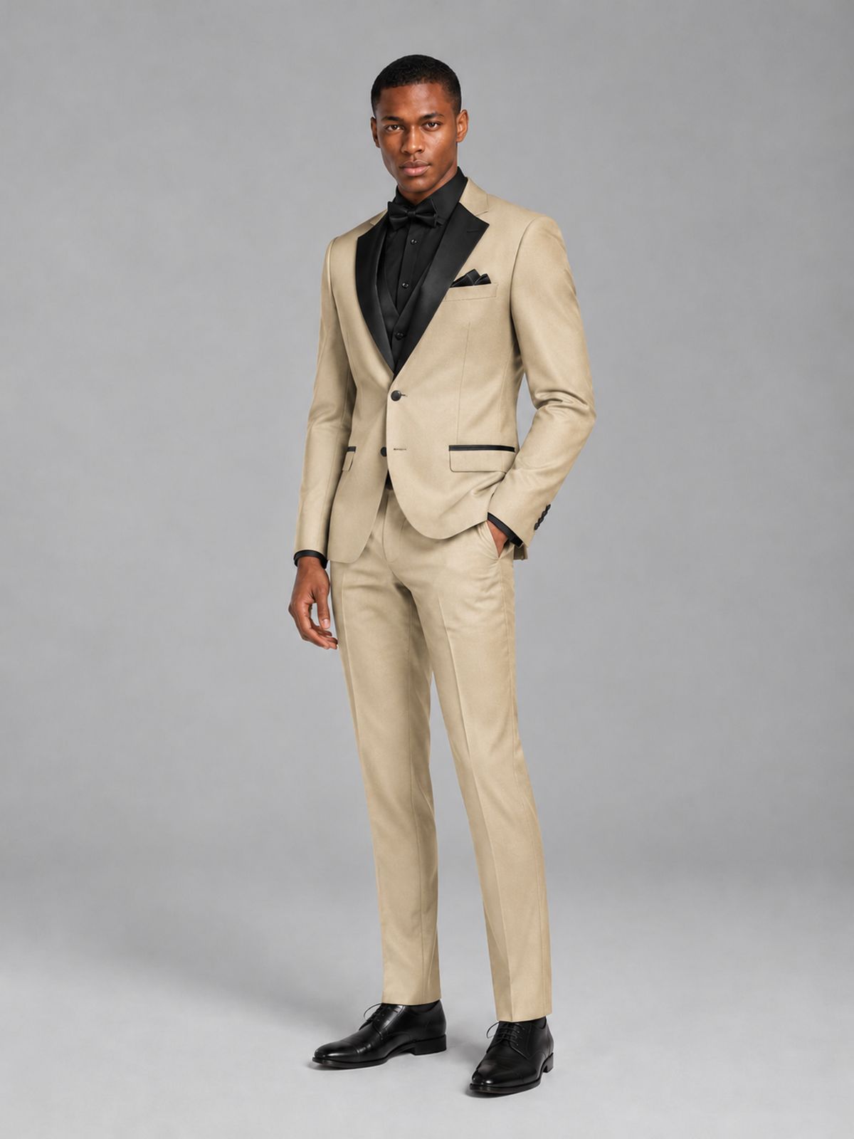 Savile Men's Champagne Contrast Shawl Lapel Tuxedo Suit – 3-Piece Wedding, Prom & Black-Tie Formal Set - Champagne - Champagne_4