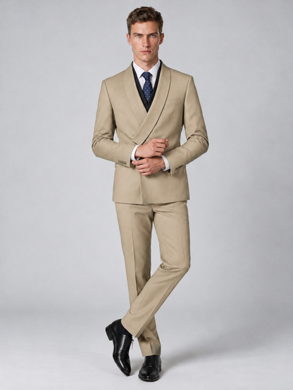 Savile Men's Champagne Wrap Shawl Lapel 2-Piece Suit Set – Modern Jacket & Trousers - Champagne - Champagne_4