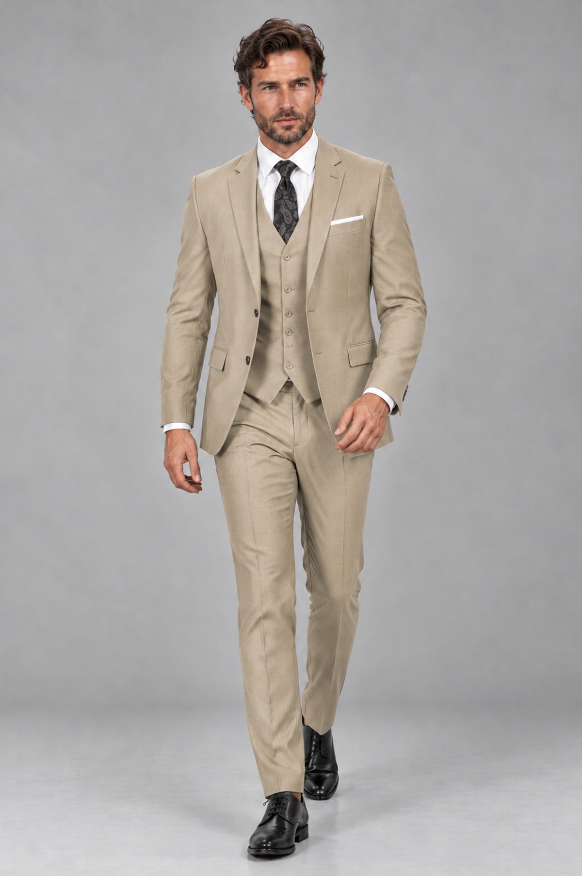 Savile Men's Champagne 3-Piece Suit Set – Notch Lapel Blazer, Vest & Trousers - Champagne - Champagne_4