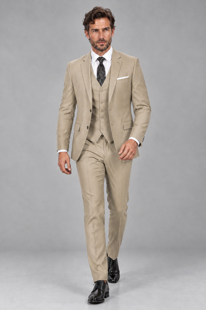 Savile Men's Champagne 3-Piece Suit Set – Notch Lapel Blazer, Vest & Trousers - Champagne - Champagne_4