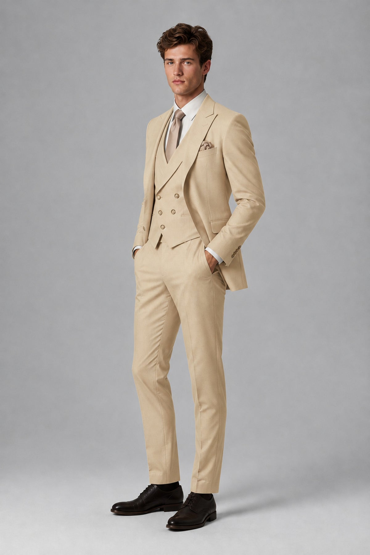 Savile Men's Dusty Champagne 3-Piece Suit – Jacket, Vest & Trousers | QX0113 - Champagne