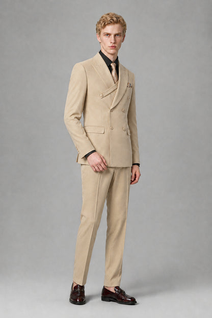 Savile Men's Champagne Double-Breasted Two-Piece Suit - Champagne