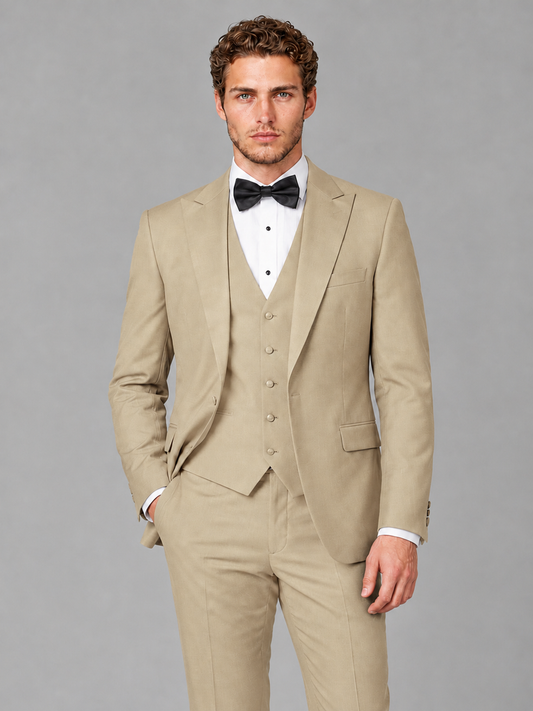 Savile Men's Champagne Peak Lapel 3-Piece Tuxedo Suit | Jacket, Vest & Trousers - Champagne