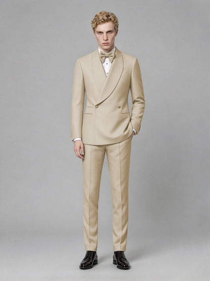 Men's Champagne Single-Button Champagne Satin Shawl Lapel Tuxedo Suit Set | Blazer & Trousers - Champagne
