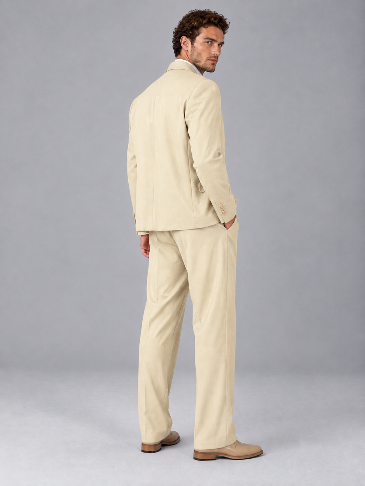 Savile Champagne Beige Double-Breasted 2-Piece Suit with Peak Lapel - Champagne