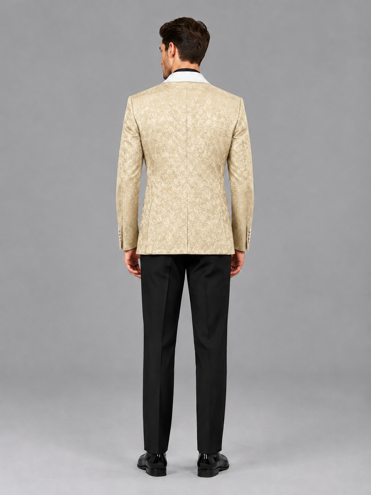 Savile Men's Champagne Jacquard White Shawl Lapel 2-Piece Tuxedo Suit Set | Jacket & Trousers - Champagne - Champagne (2)