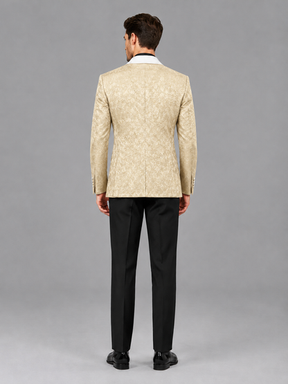 Savile Men's Champagne Jacquard White Shawl Lapel 2-Piece Tuxedo Suit Set | Jacket & Trousers - Champagne - Champagne (2)