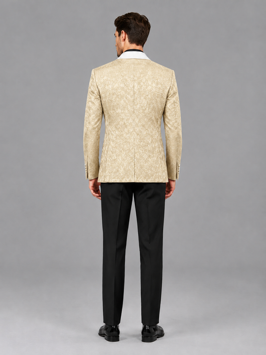 Savile Men's Champagne Jacquard White Shawl Lapel 2-Piece Tuxedo Suit Set | Jacket & Trousers - Champagne - Champagne (2)