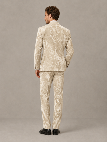 Savile Men's Champagne Crushed Velvet Peak Lapel 2-Piece Suit Set | Jacket & Trousers - Champagne - Champagne (2)
