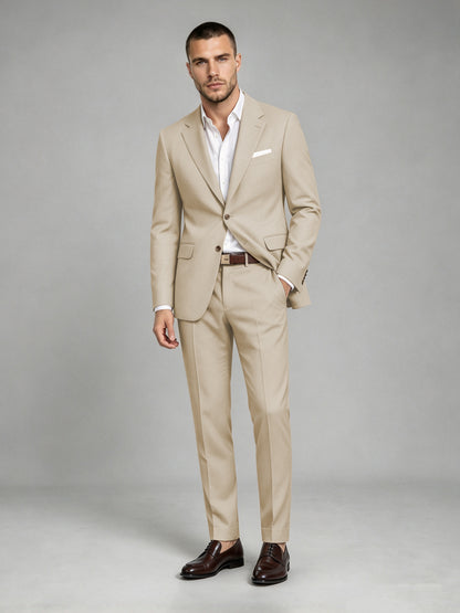 Savile Men's Dark Champagne Wool-Blend 2-Piece Suit Set – Two-Button Notch Lapel Slim-Fit Blazer & Turn-Up Trousers - Champagne