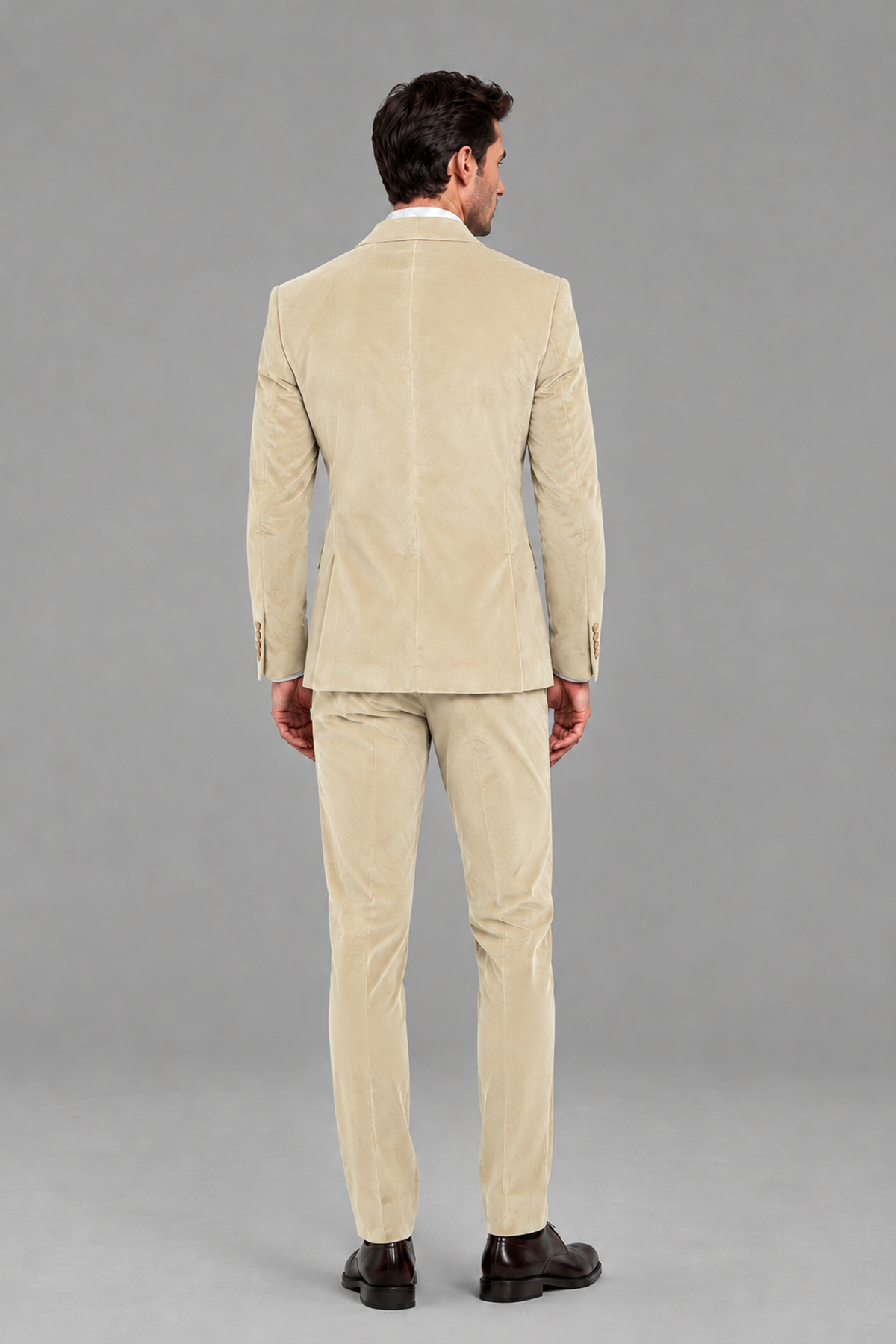 Savile Men's Champagne Velvet Double-Breasted 2-Piece Suit Set | Peak Lapel Blazer & Trousers - Champagne