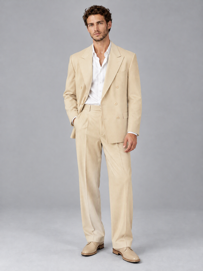 Savile Champagne Beige Double-Breasted 2-Piece Suit with Peak Lapel - Champagne