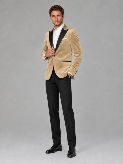 Savile Men's Champagne Velvet Peak Lapel 2-Piece Tuxedo Suit Set | Jacket & Trousers - Champagne