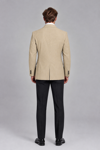 Savile Men's Champagne Double-Breasted Peak Lapel Blazer - Champagne