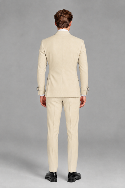 Savile Men's Champagne Buckle-Closure 2-Piece Suit Set | Peak Lapel Blazer & Trousers - Champagne