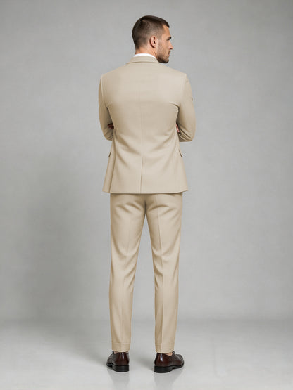Savile Men's Dark Champagne Wool-Blend 2-Piece Suit Set – Two-Button Notch Lapel Slim-Fit Blazer & Turn-Up Trousers - Champagne