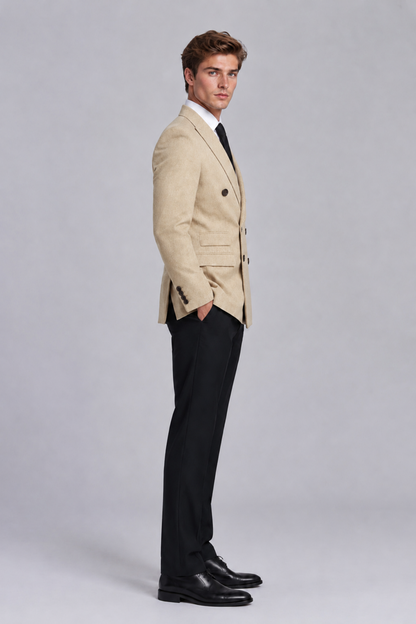 Savile Men's Champagne Double-Breasted Peak Lapel Blazer - Champagne