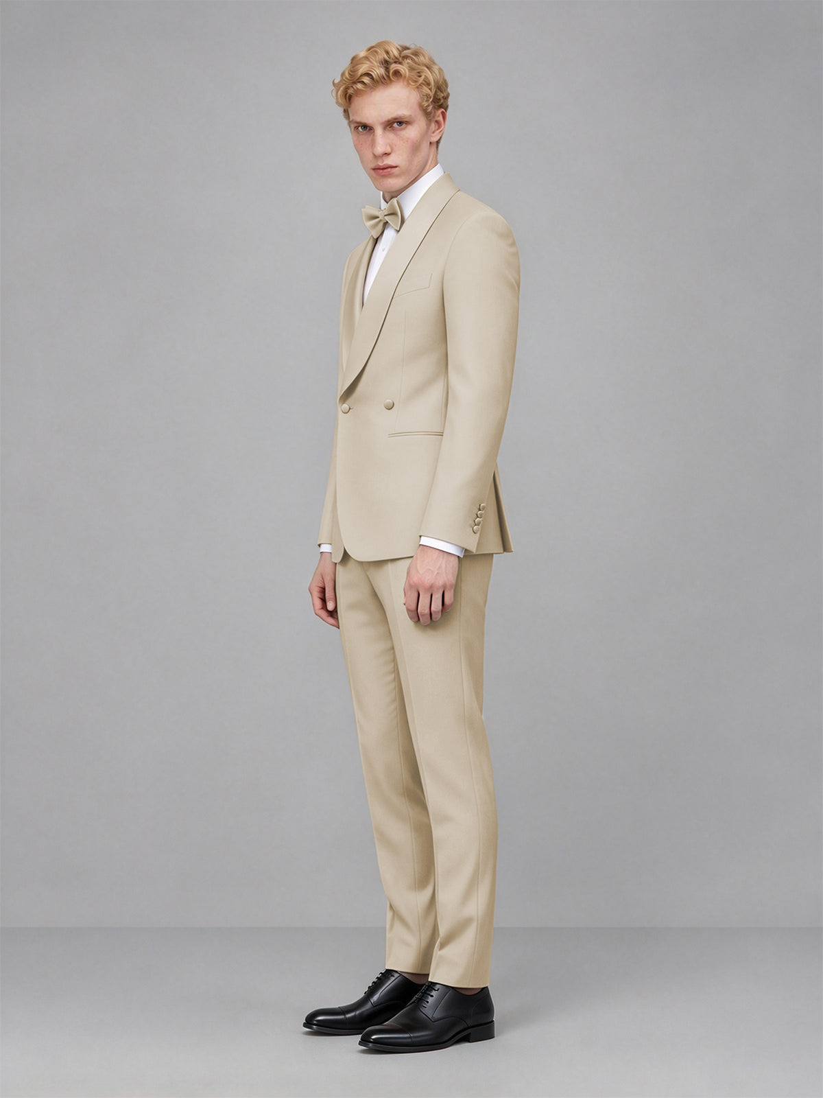 Men's Champagne Single-Button Champagne Satin Shawl Lapel Tuxedo Suit Set | Blazer & Trousers - Champagne