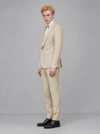Men's Champagne Single-Button Champagne Satin Shawl Lapel Tuxedo Suit Set | Blazer & Trousers - Champagne
