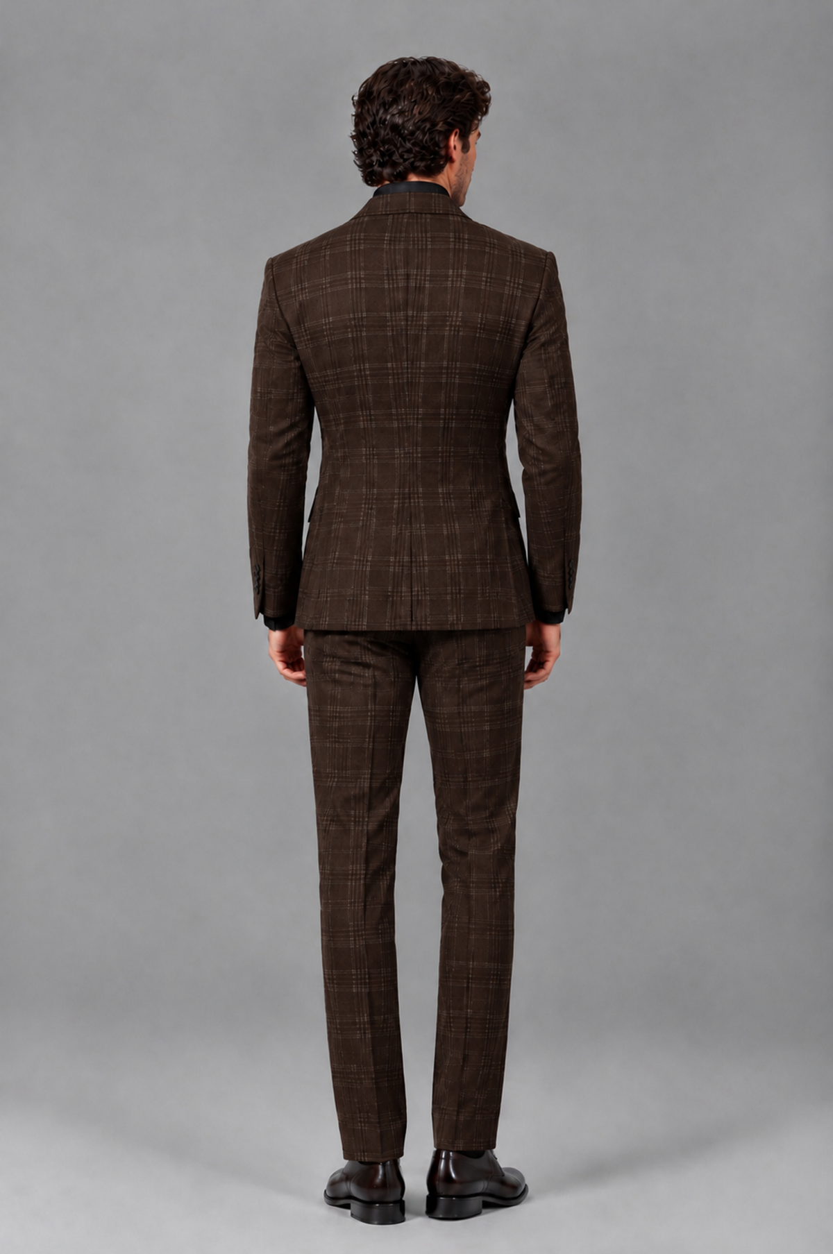 Savile Men's Rust Plaid 2-Piece Double-Breasted Suit – Peak Lapel Slim-Fit Jacket & Trousers Set - Chocolate - Chocolate