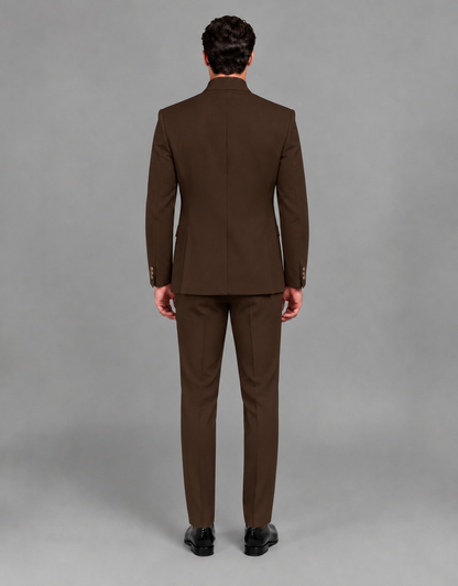 BOLODOO Men's Chocolate Asymmetrical Mandarin Collar Tuxedo Suit – Modern 2-Piece Gold Button Wedding, Prom & Gala Set - Chocolate - Chocolate_03