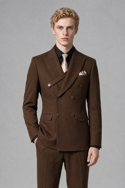 Savile Men's Chocolate Double-Breasted Two-Piece Suit - Chocolate