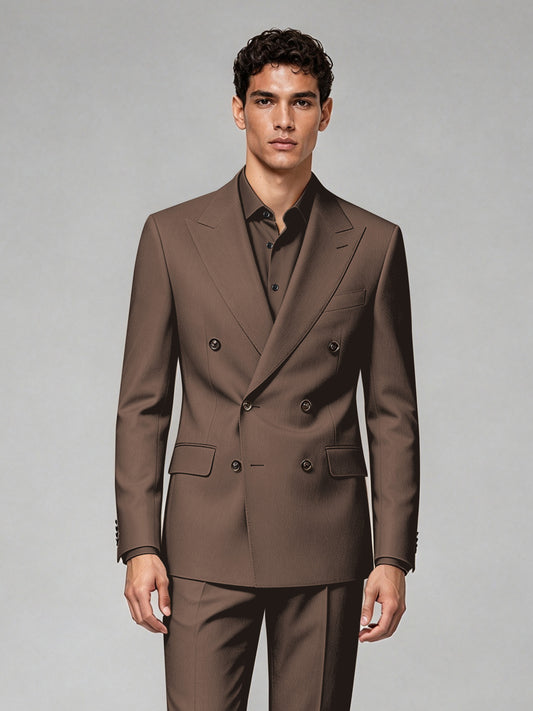 Savile Men's Chocolate Double-Breasted 2-Piece Suit Set – Blazer & Trousers - Chocolate