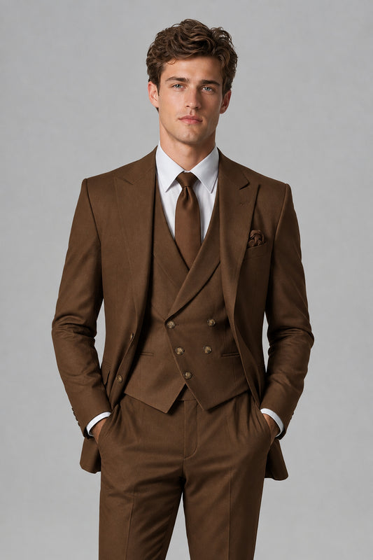 Savile Men's Dusty Chocolate 3-Piece Suit – Jacket, Vest & Trousers | QX0113 - Chocolate