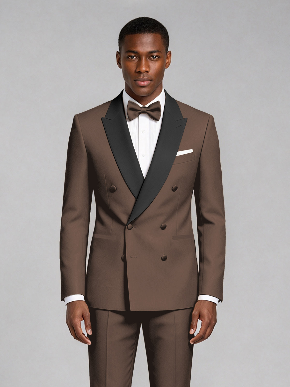Men's Chocolate Double-Breasted Tuxedo Suit – Satin Shawl Lapel Chocolate-Tie Wedding & Gala 2-Piece Set - Chocolate