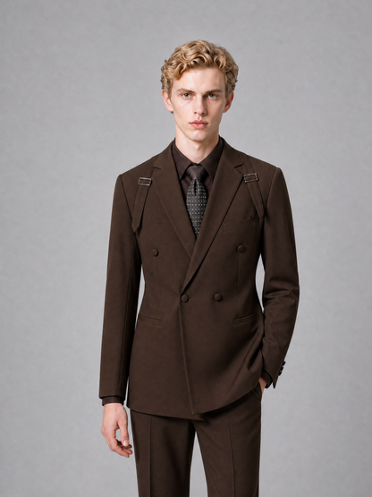 Men's Light Chocolate Double-Breasted Slim Fit 2-Piece Suit – Peak Lapel Wedding & Business Formal Set - Chocolate - Chocolate_1