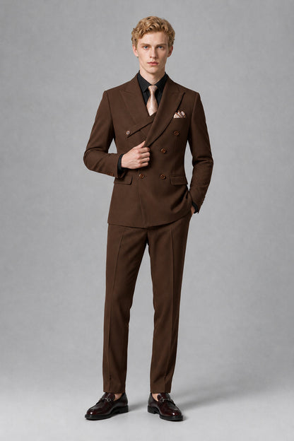 Savile Men's Chocolate Double-Breasted Two-Piece Suit - Chocolate