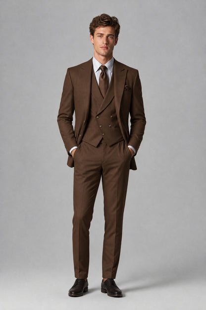 Savile Men's Dusty Chocolate 3-Piece Suit – Jacket, Vest & Trousers | QX0113 - Chocolate